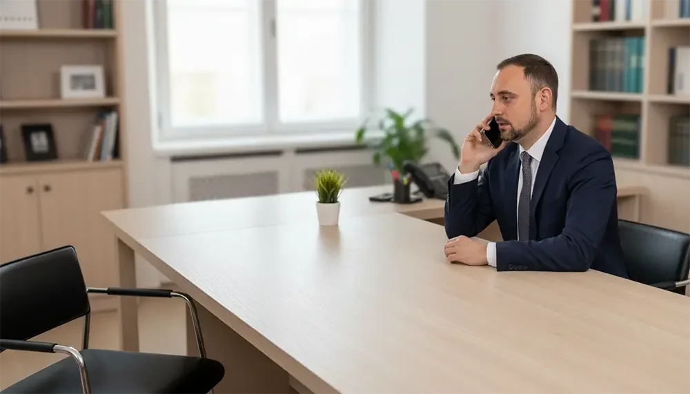 Gerald Pons En su despacho hablando por teléfono
